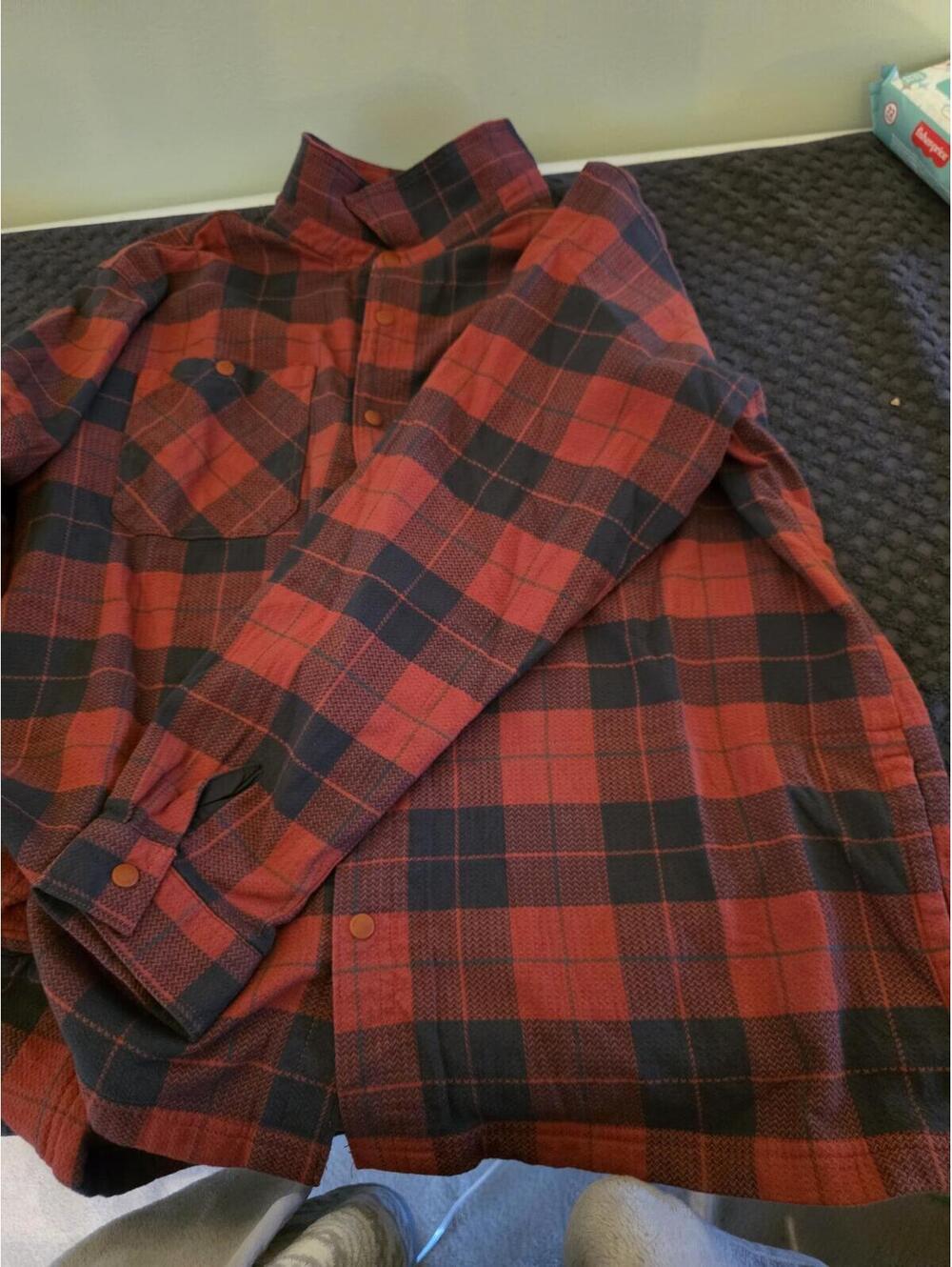 Columbia Mens XL Red Black Plaid Fleece Snap Shirt Jacket Outdoor Shacket - Picture 11 of 12